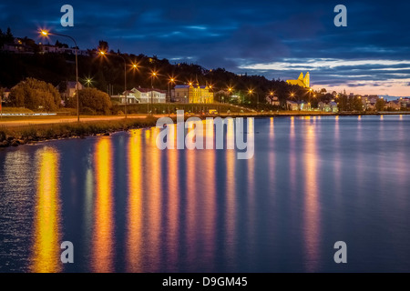 Akureyri town on Eyjafjordur fjord, Iceland Stock Photo