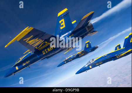 F/A-18 Hornets of the Blue Angels fly in formation over Colorado Stock Photo