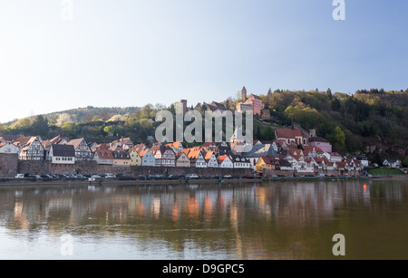 Ancient town village of Hirschhorn in Hesse district of Germany on banks of Neckar river Stock Photo