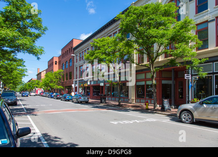 Market Street in the historic downtown Gaffer District of Corning New York Stock Photo