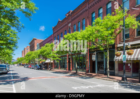 Market Street in the historic downtown Gaffer District of Corning New York Stock Photo