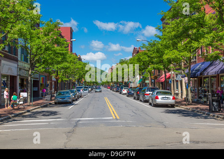 Market Street in the historic downtown Gaffer District of Corning New York Stock Photo