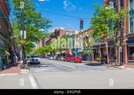 Market Street in the historic downtown Gaffer District of Corning New York Stock Photo