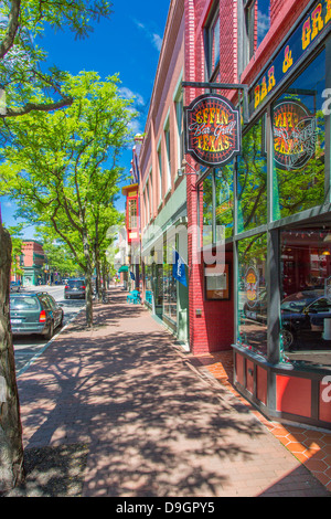 Market Street in the historic downtown Gaffer District of Corning New York Stock Photo