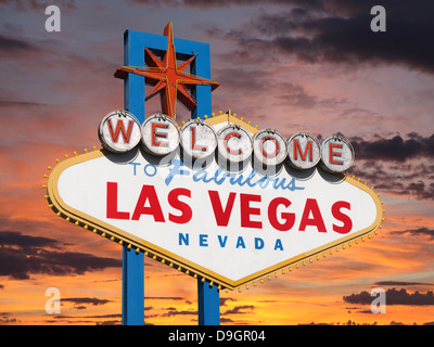 Welcome to Las Vegas sign with sunset sky. Stock Photo