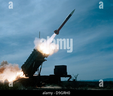 An MIM-104 Patriot missile is test fired. Stock Photo