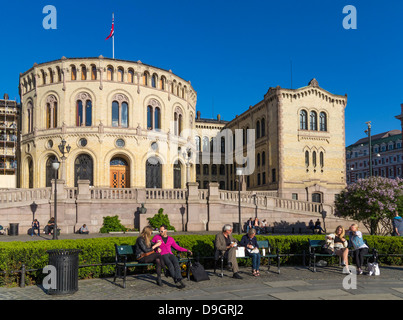 Norwegian Parliament building in Oslo, Norway, known as the Storting or Stortinget Stock Photo