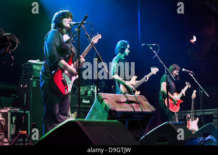 Manchester, UK. 18th June 2013. Alternative rock band The Breeders at The Ritz, Manchester, UK on 18 June 2013. L-R  Kim Deal, Josephine Wiggs, Kelley Deal. Stock Photo