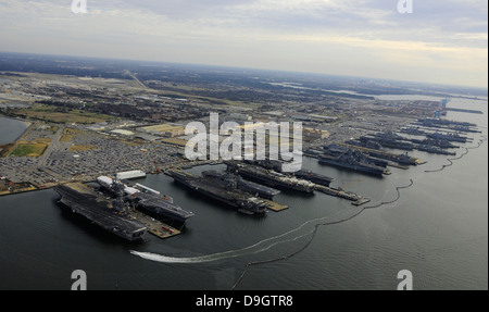 Aircraft carriers in port at Naval Station Norfolk, Virginia. Stock Photo