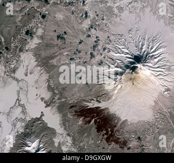 An ash rich plume rises above the Shiveluch volcano on Russia's Kamchatka Peninsula. Stock Photo