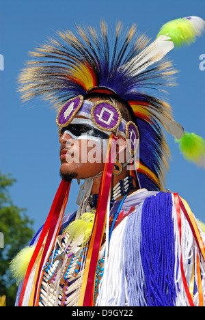 Native American man celebrates Powwow in Ontario, Canada Stock Photo