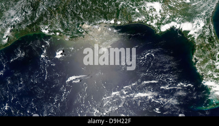 Satellite view of oil leaking from the damaged Deepwater Horizon well in the Gulf of Mexico. Stock Photo