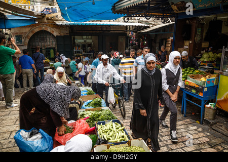 Arab souk, covered market, at the muslim quarter in old city, Jerusalem, Israel. Stock Photo