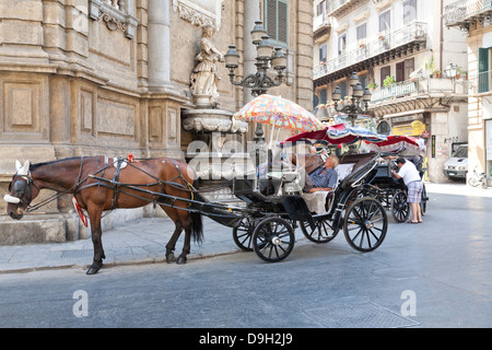 Horse drawn cart, Sightseeing, Quattro Canti, Palermo, Sicily, Italy Stock Photo