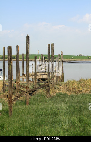 Old wooden jetty at Skippool Creek on the river Wyre at Thornton Lancashire UK. Stock Photo