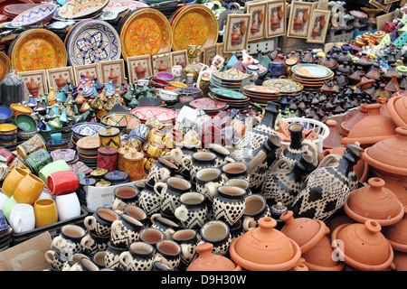 Traditional moroccan pottery for sale in a market stall Stock Photo