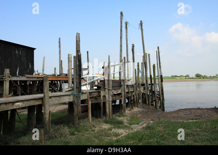 Old wooden jetty at Skippool Creek on the river Wyre at Thornton Lancashire UK. Stock Photo