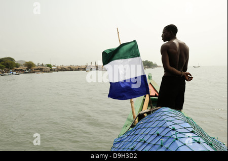 SIERRA LEONE, fishing harbor in Tombo, food security and the livelihood of small scale coast fisherman are affected by big trawler fleet Stock Photo