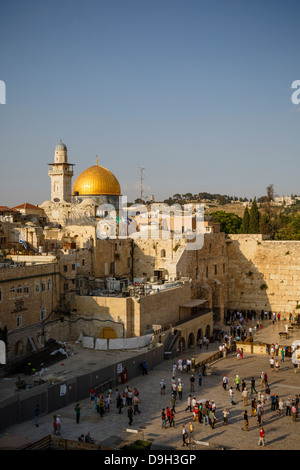 View over the wailing wall known also as the western wall and the Dome of the Rock mosque, Jerusalem, Israel. Stock Photo