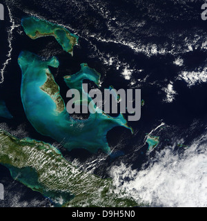 Satellite view of the Bahama Islands in the Atlantic Ocean. Stock Photo