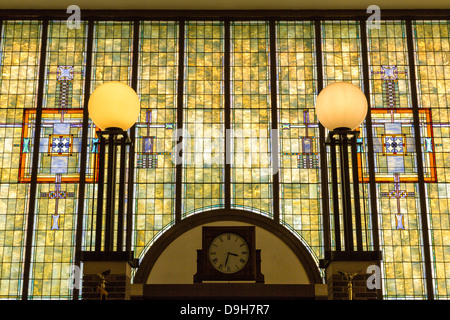 Merchants National Bank in Winona, MN with renowned architecture and stained glass windows. Stock Photo