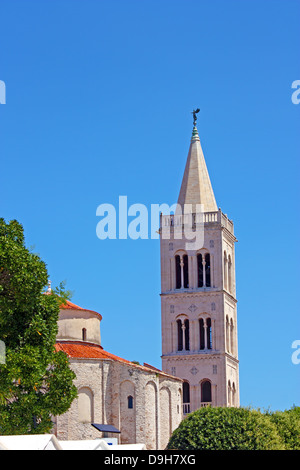 Church of St. Donat and tower of cathedral of St. Anastasia in Zadar, Croatia from 9th century Stock Photo