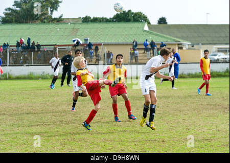 U15 Junior football teams playing a league match, Cape Town, South Africa Stock Photo