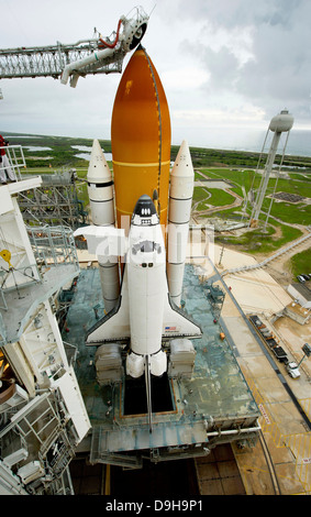 Space shuttle Atlantis on the launch pad at Kennedy Space Center, Florida. Stock Photo