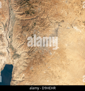 Natural-color satellite view of Amman, Jordan. Stock Photo