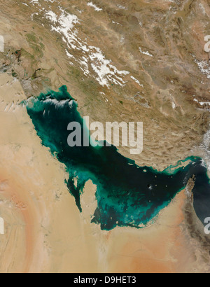 Satellite view of the Middle East (with country boundaries). This image ...