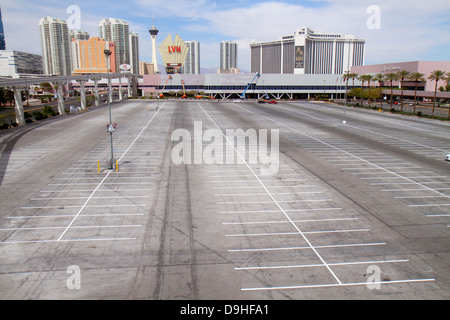 Las Vegas Nevada,Convention Center,centre,empty parking lot,car park,Westgate Las Vegas Resort & Casino,sign,Stratosphere Casino Hotel & Tower,NV13032 Stock Photo