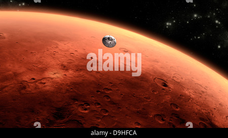 Artist's concept of NASA's Mars Science Laboratory spacecraft approaching Mars Stock Photo