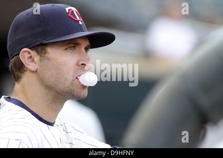 Minneapolis, Mn, USA 19th June, 2013. June 19, 2013: Minnesota Twins second baseman Brian Dozier (2) is shown during the Major League Baseball game between the Minnesota Twins and the Chicago White Sox at Target Field in Minneapolis, Minn. Credit: csm/Alamy Live News Stock Photo