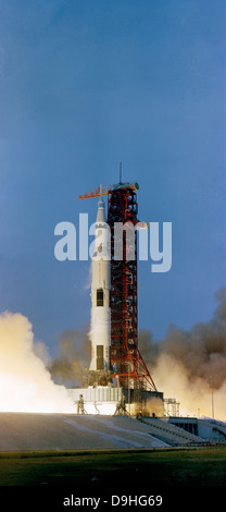 The Apollo 13 space vehicle is launched from Kennedy Space Center. Stock Photo