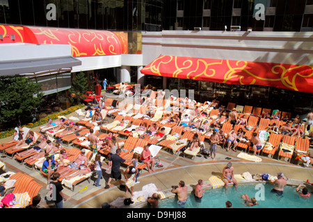 Las Vegas Nevada,Downtown,Golden Nugget Hotel & Casino,hotel hotels lodging inn motel motels,swimming pool,lounge chairs,guests,sunbathing,visitors tr Stock Photo