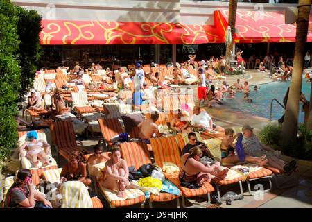 Las Vegas Nevada,Downtown,Golden Nugget Hotel & Casino,hotel hotels lodging inn motel motels,swimming pool,lounge chairs,guests,sunbathing,visitors tr Stock Photo