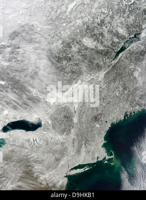 Satellite view of a large Nor'easter snow storm over United States. Stock Photo