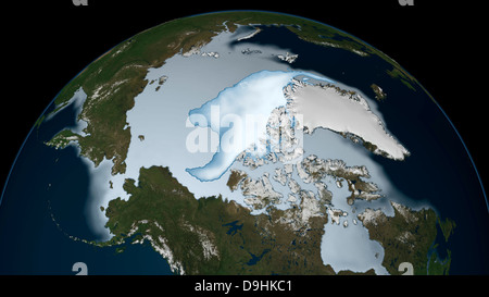 Planet Earth showing sea ice coverage in 2012. Stock Photo