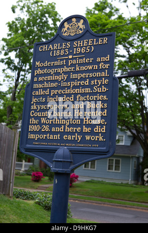 CHARLES SHEELER (1883-1965) Modernist painter and photographer, known for a seemingly impersonal, machine-inspired style called precisionism. Subjects included factories, skyscrapers, and Bucks County barns. He rented the Worthington House, 1910-26, and here he did important early work. Pennsylvania Historical and Museum Commission, 1999 Stock Photo