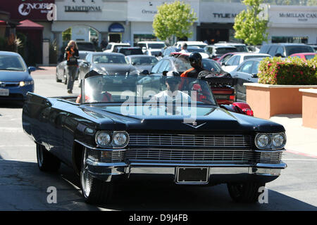 Heavily pregnant singer Pink, aka Alecia Moore out and about in Malibu in a classic car Los Angeles, California - 31.03.11 Stock Photo