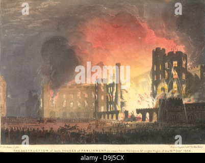 Destruction of both Houses of Parliament as seen from Abingdon Street. Stock Photo