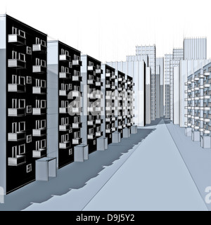 drawing of apartment houses in the city Stock Photo