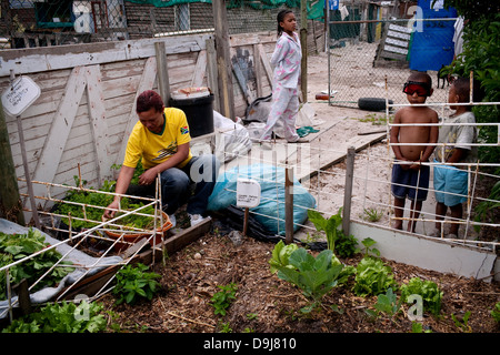 Charmaine Pretorius is unemployed She has 3 children is community leader in area She completed Soil Life training program two Stock Photo