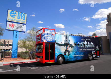 Las Vegas Nevada,Flamingo Road,National Atomic Testing Museum,nuclear weapons development,Area 51,bus,coach,double decker,Hop On Hop Off,visitors trav