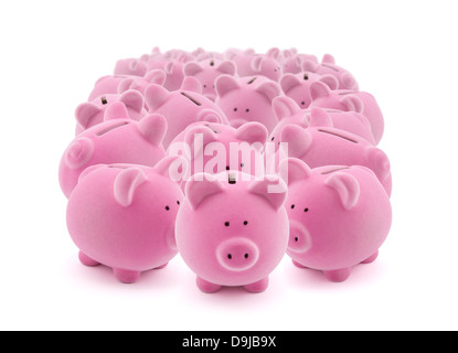 Large group of pink piggy banks