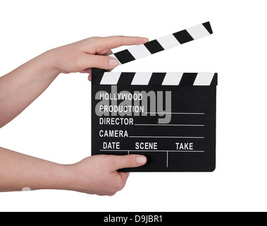 Hands holding a film clapperboard with clipping path Stock Photo