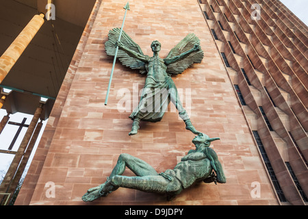 Warwickshire, Coventry, New Coventry Cathedral, Bronze Statue of St Michael and the Devil Sculptured by Sir Jacob Epstein Stock Photo