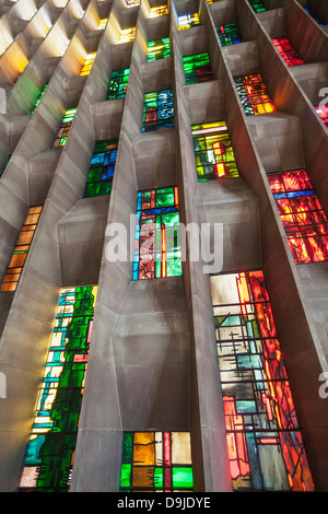 Warwickshire, Coventry, New Coventry Cathedral, The Baptistery Window Designed by John Piper and Painted by Patrick Reyntiens Stock Photo