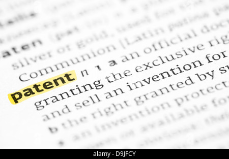 The word patent highlighted in a dictionary Stock Photo
