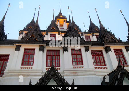 Bangkok Thailand,Thai,Phra Nakhon,Wat Ratchanatdaram,Buddhist temple,Loha Prasat,Maha Chetsadabodin Pavilion,Rattanakosin Hall,37 metal spires,Thai130 Stock Photo
